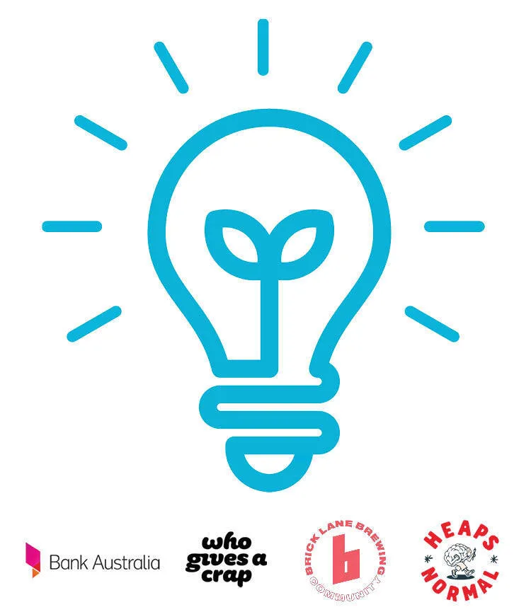 Blue lightbulb illustration and B Corp business Logos