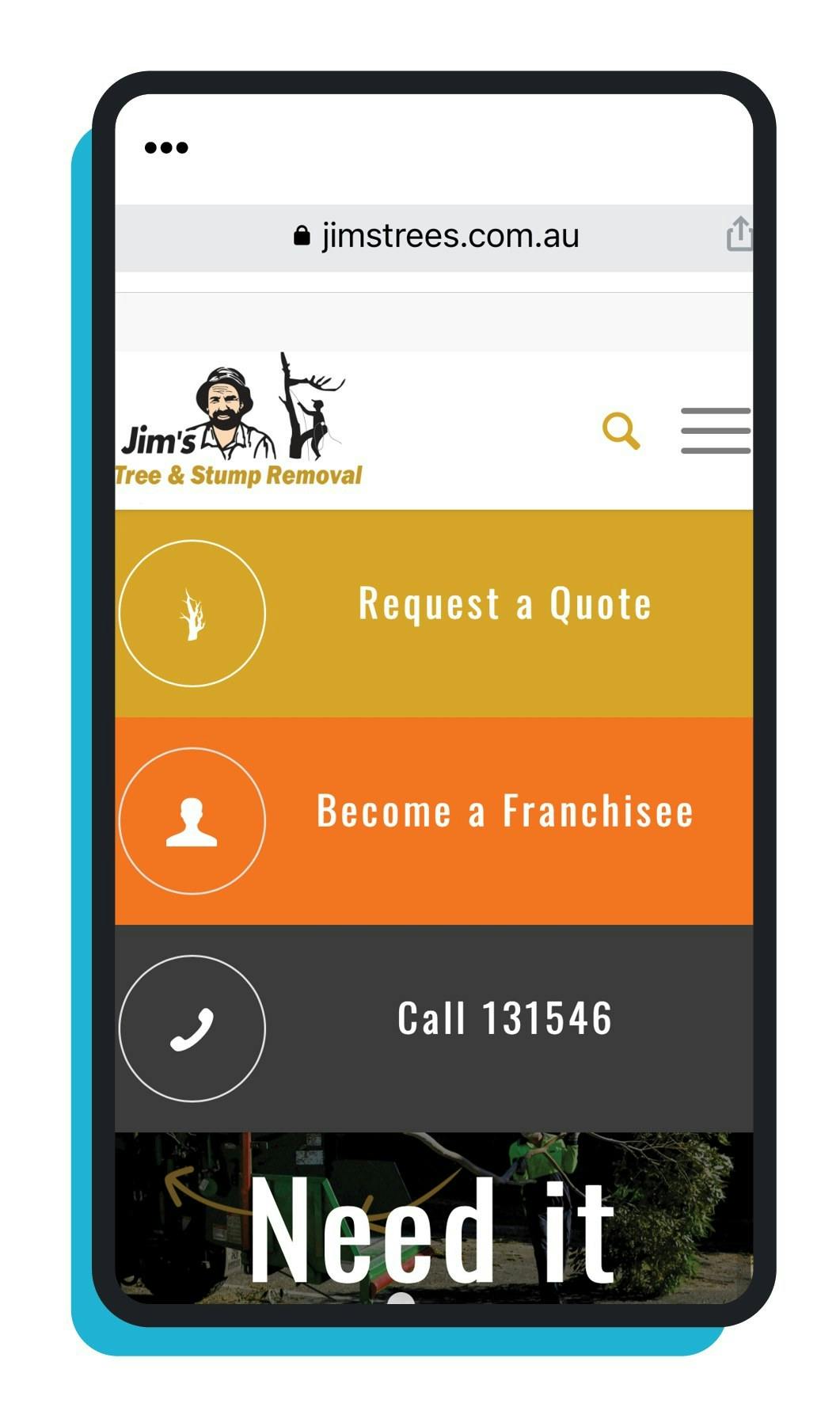 jims tree and stump removal website on iphone