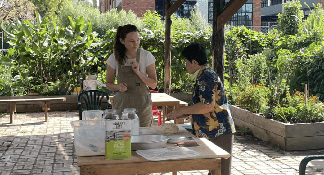 people kneading bread